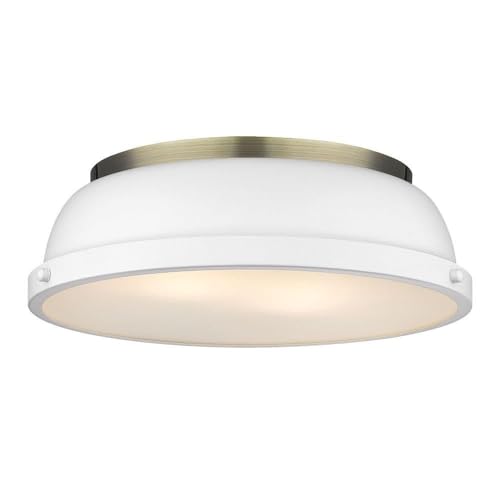 Golden Lighting Duncan 14" Flush Mount Aged Brass with Matte White Shade