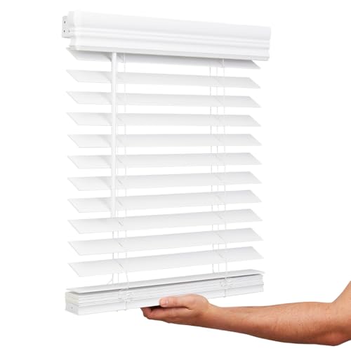 Lotus & Windoware Cordless, 2 Inch Faux Wood Blind, 11" Wide x 72" Long, Window Blinds, Blinds & Shades, Blinds for Indoor Windows, Wooden Blinds, Smooth, Bright White