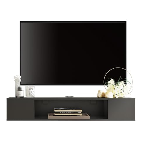 FITUEYES Black Floating TV Stand Wall Mounted, Floating Entertainment Center Wood Storage, Floating Media Console Shelf Under TV for Living Room,39.4"