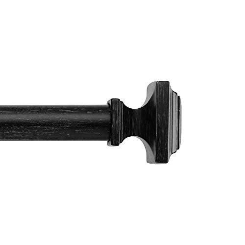 MODE Farmhouse Collection 1 1/8" Diameter Curtain Rod Set with Cottage Square Curtain Rod Finials and Steel Wall Mounted Adjustable Curtain Rod, Fits 36” to 72” Windows, Weathered Black