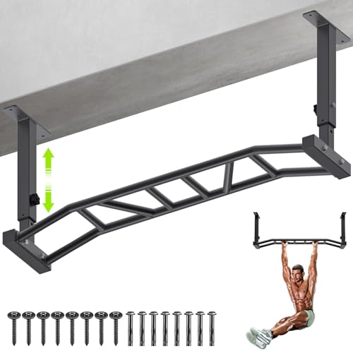 Kipika 48" Ceiling Mounted Pull Up Bar, Heavy Duty Multi-Grip Chin Up Bar,Mounted Pull Up Bar, Adjustable Height, Pull Up Bands for Chin Ups & Body Stretching, Ideal for Home Gym and Strength Training