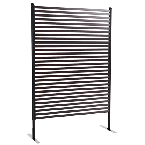 Outdoor Privacy Screens Freestanding, 44" W x 71" H Overall Poly-Coating Steel Pipes and Slats, Rustproof Brown Metal Decorative Fence Panels for Outside Backyard Garden Patio Privacy Screen