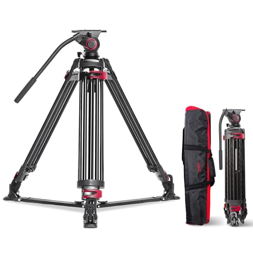 miliboo Heavy Duty Tripod for Camera,Video Tripod with Fluid Head,Aluminum Heavy Duty Tripod for Camera,Maxload 33lbs with Tripod Horseshoe Spike(MTT609A)