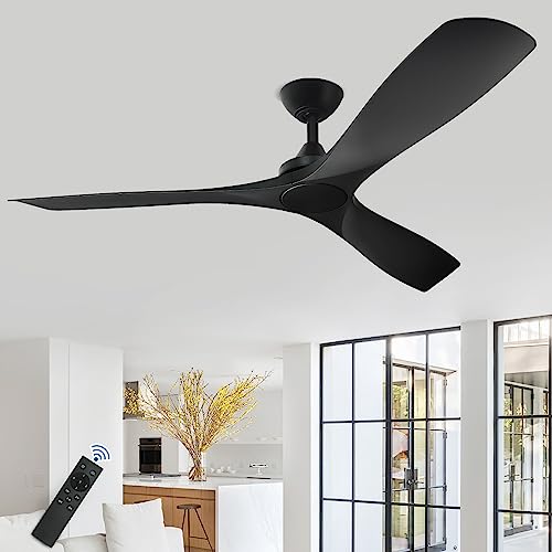 Depuley Modern Ceiling Fan No Light with Remote, Outdoor Ceiling Fan Without Light 3 blade Low Profile Fan for Patios/Farmhouse Reversible DC Motor, 52", Black