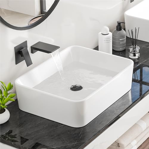 Bathroom Vessel Sink, Eridanus 19" x 14" White Vessel Sink Rectangular Bathroom Sink Porcelain Ceramic Vessel Sinks for Bathroom Vanity Sink Above Counter Basin