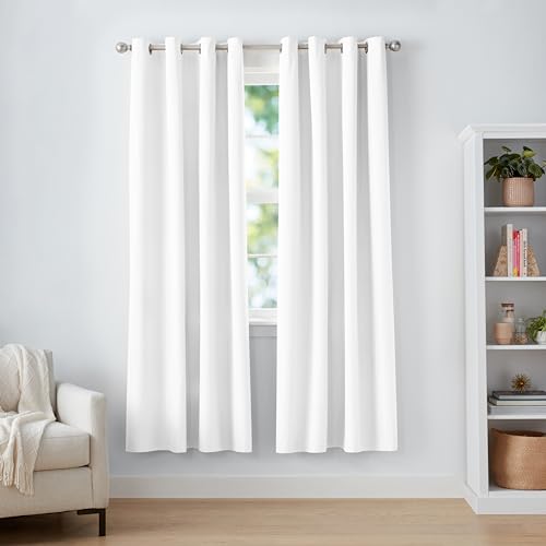 Amazon Basics Room Darkening 84 Inches Long, Blackout Window Curtains 2 Panels with Grommets, for Living Room and Bedroom 52 x 84 Inches, White