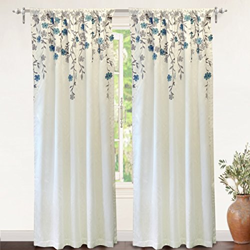 DriftAway Embroidered Curtains for Living Room Weeping Flowers Faux Silk 1 Panel Room Darkening Window Curtains 96 Inches Long Lined Drapes Dining Room Bedroom Thermal Window Treatments