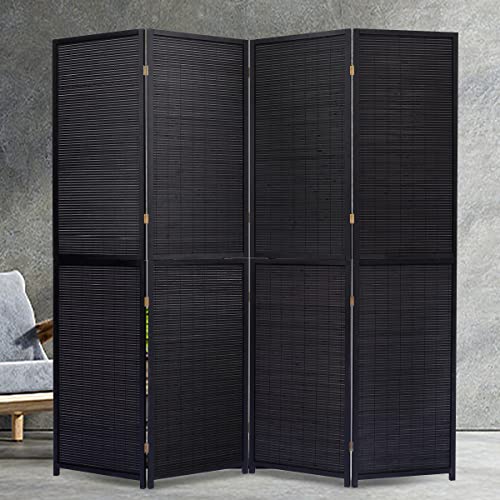 JVVMNJLK 4 Panel Bamboo Room Divider, Folding Privacy Screen, Wall Divider for Room Separation, Portable Freestanding Partition Divider for Room, Bamboo Mesh Woven Design，Black