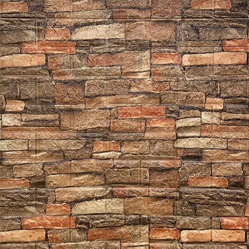 Yutianli 7mm Thick Anti-Collision self Adhesive 3D Wall Panels Peel and Stick,10-Pack 57 Sq.Ft Antique Foam Wall Panel Faux Brick Wall Panels Faux Stone Wall Panels for Bedroom (10, Style A)