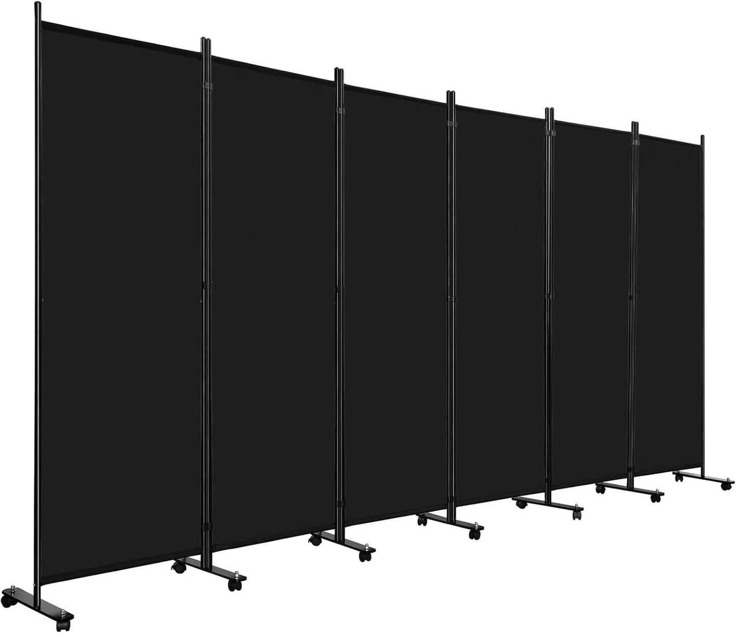 Room Divider, 6 Panel Folding Privacy Screens with Wider Support Feet On Wheels, 6 Ft Portable Room Partition for Room Separator, Black